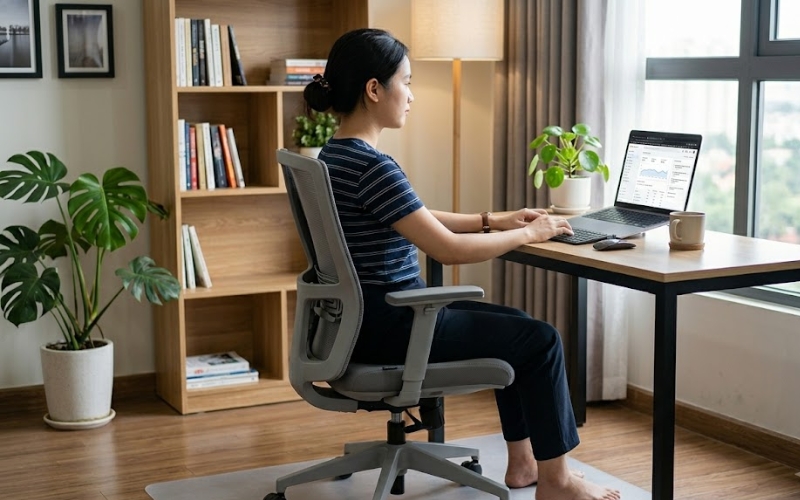 Ngồi làm việc đúng cách, không nhún nhẩy trên ghế.